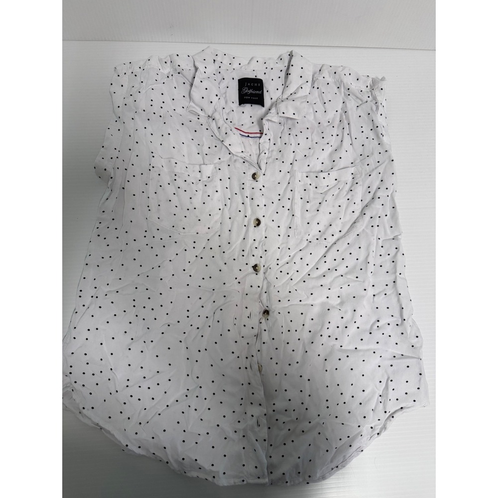 Jachs Girlfriend New York Womens White Polka Dot Sleeveless Button Down Shirt